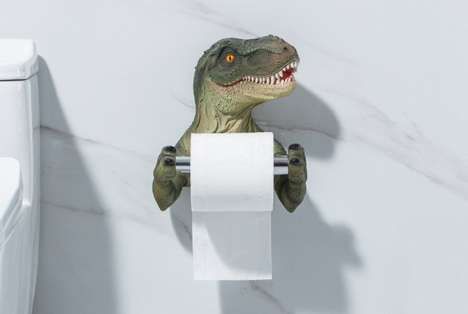 Funny dinosaur toilet paper holder details