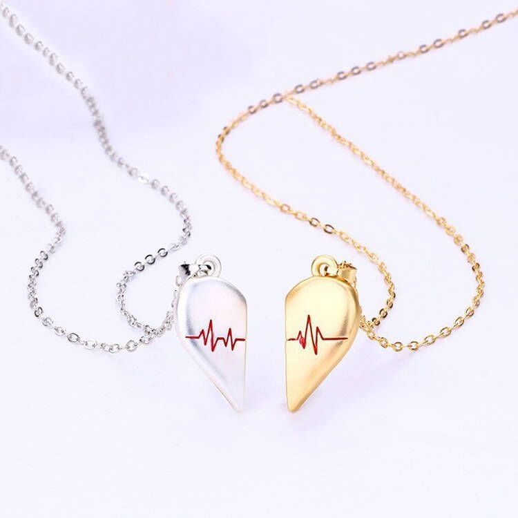 Couples EKG necklace set