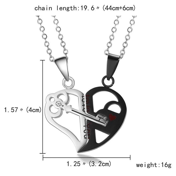 Love heart key necklace dimension
