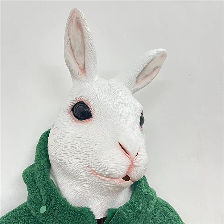 Funny white bunny head mask detail