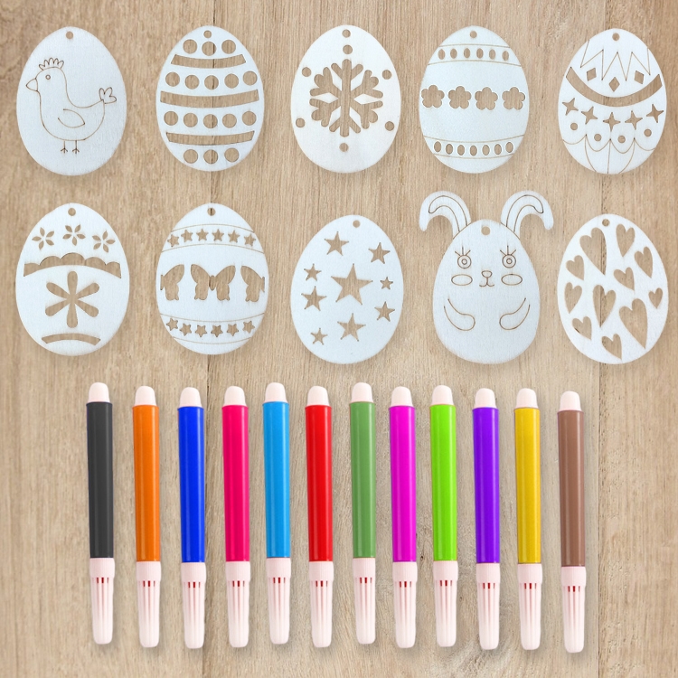 Wooden easter egg ornament set